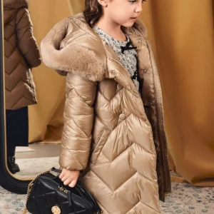 Giaccone lungo trapuntato Bimba Beige 5847/11