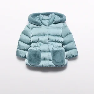 Giubbotto satinato pelo Bimba Azzurro Cielo 5821/21