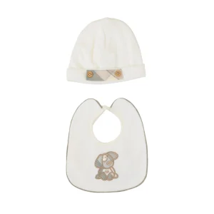 Set Cuffia Bavetta Neonato Ciniglia Bianco SARTORIA DEI PICCOLI (cod. LR1112)